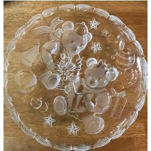 Mikasa Crystsl Frosted Bears Party‎ Platter Bowl Hostess Birthday